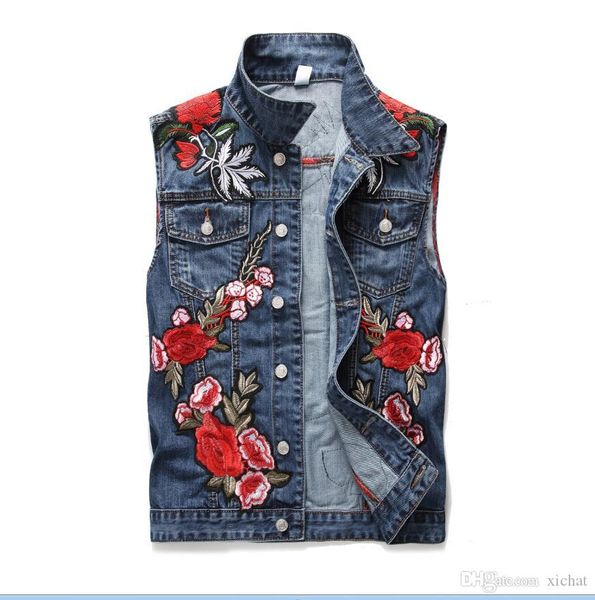 classic vintage men's flower embroidery denim vest sleeveless jeans jacket slim waistcoat men clothing us size m-xxxl, Black;white
classic vintage men's flower embroidery denim vest sleeveless jeans jacket slim waistcoat men clothing us size m-xxxl, Black;white