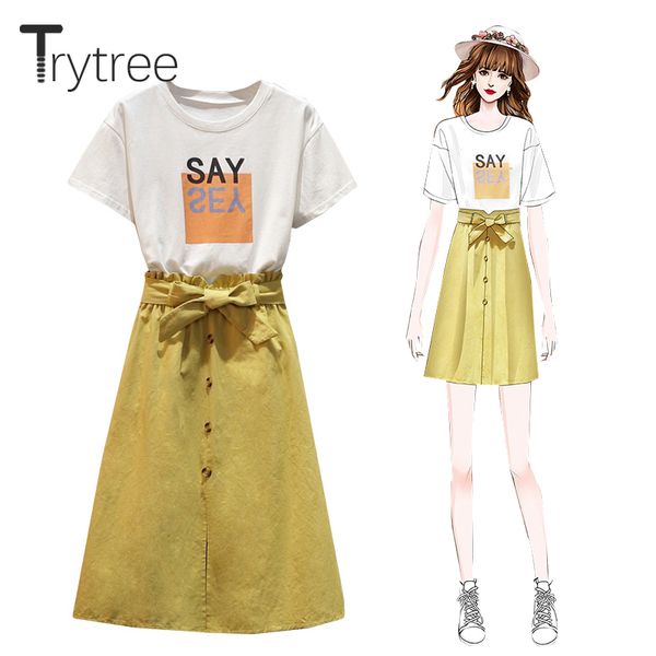 trytree 2020 summer women two piece set casual o-neck letter loose t-shirt + skirt a-line belt split hem mini 2 piece set, White
trytree 2020 summer women two piece set casual o-neck letter loose t-shirt + skirt a-line belt split hem mini 2 piece set, White
