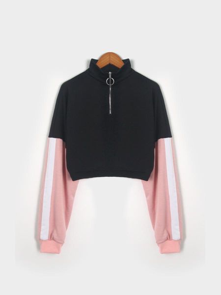 crop zipper sweatshirt womens loose harajuku long sleeve splicing o neck casual short sweatshirt blouse pullover patchwork sudadera mujer, Black
crop zipper sweatshirt womens loose harajuku long sleeve splicing o neck casual short sweatshirt blouse pullover patchwork sudadera mujer, Black