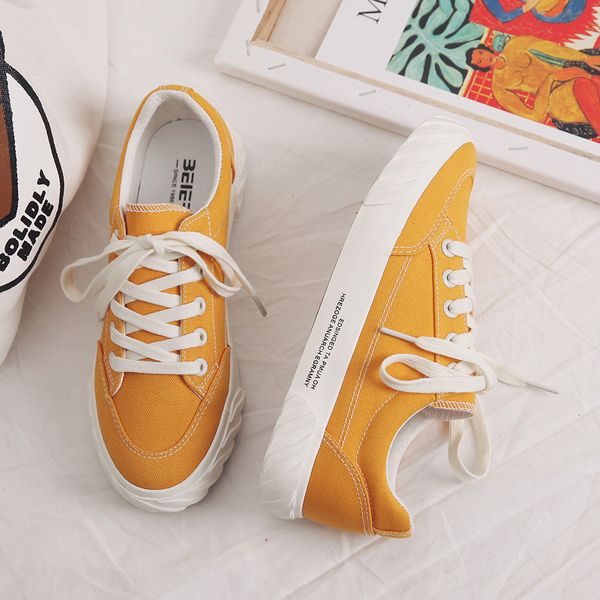 2019 spring new ins wind ginger yellow canvas shoes wild casual flat white shoes bright color women's, Black
2019 spring new ins wind ginger yellow canvas shoes wild casual flat white shoes bright color women's, Black