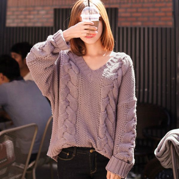 casual pullover sweater jumper v neck long sleeve thick loose solid for women autumn winter 2019 new arrival fashion, White;black
casual pullover sweater jumper v neck long sleeve thick loose solid for women autumn winter 2019 new arrival fashion, White;black