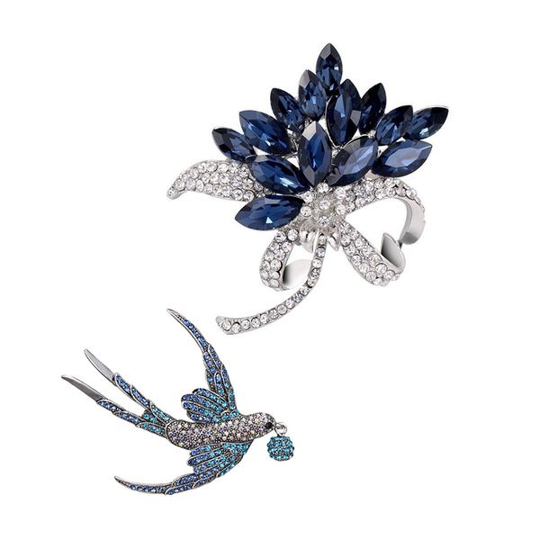 1pcs elegant flower shape and blue crystal rhinestone brooch & 1pcs colorful rhinestone swallow brooch, Gray
1pcs elegant flower shape and blue crystal rhinestone brooch & 1pcs colorful rhinestone swallow brooch, Gray
