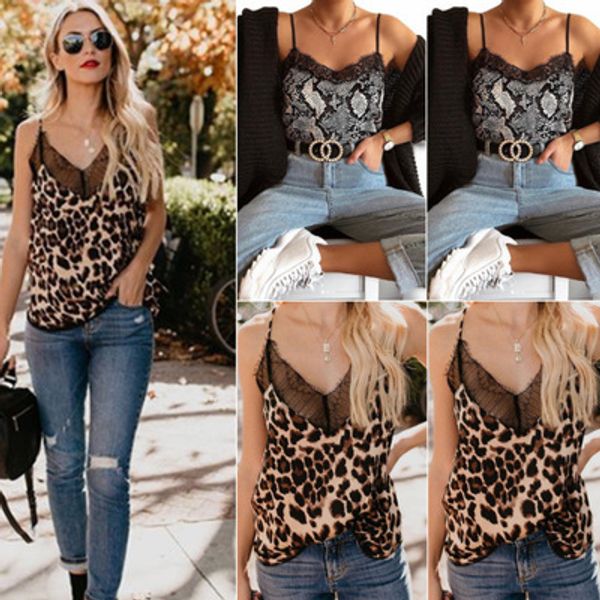2019 women's new lace stitching leopard snakeskin bottoming camisole fashion lace v-neck slim club party popular camisole, White
2019 women's new lace stitching leopard snakeskin bottoming camisole fashion lace v-neck slim club party popular camisole, White