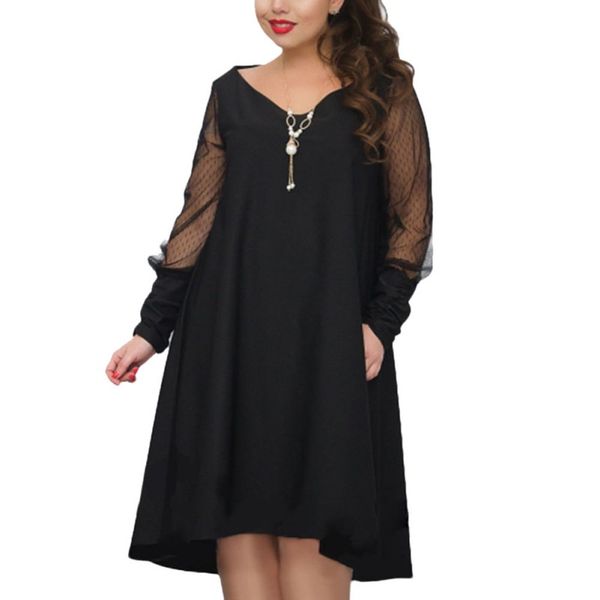 summer women dress elegant lady mesh long sleeve patchwork dress big size women transparent sleeve v neck vestidos plus size, Black;gray
summer women dress elegant lady mesh long sleeve patchwork dress big size women transparent sleeve v neck vestidos plus size, Black;gray