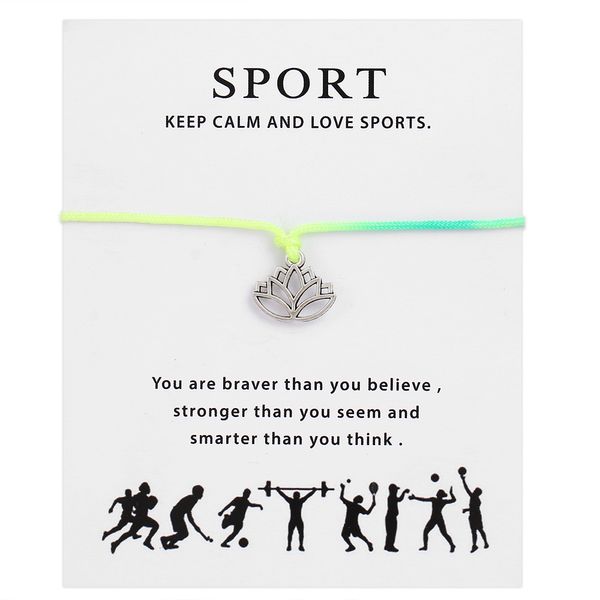 

sport series silver adjustable wax cords charm bracelet with lotus shape pendant multicolor wax cord wish card bracelets, Black