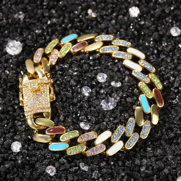 12mm colorful rhinestones miami dripping oil curb chain bracelet mens hip hop thick gold plated cuban link heavy bracelet 8, Black
12mm colorful rhinestones miami dripping oil curb chain bracelet mens hip hop thick gold plated cuban link heavy bracelet 8, Black