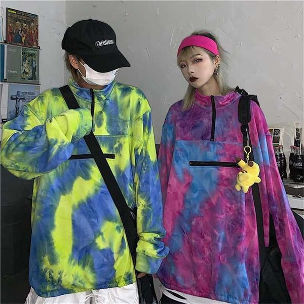 sweatshirt hoodies women tide korean style of ins trend retro half zipper small high collar colorful tie-dye, Black
sweatshirt hoodies women tide korean style of ins trend retro half zipper small high collar colorful tie-dye, Black