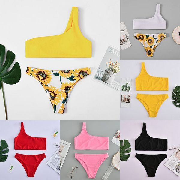 women sunflower printed one shoulder bandeau padded bikini swimsuit swimwear set y51d, White;black
women sunflower printed one shoulder bandeau padded bikini swimsuit swimwear set y51d, White;black