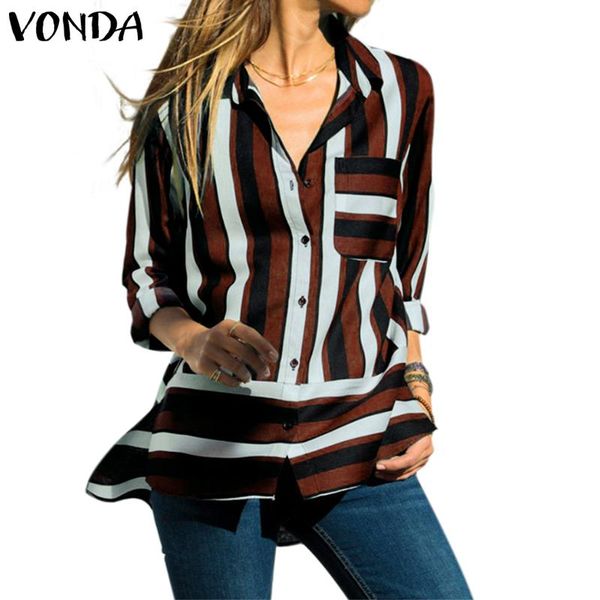 women 2019 autumn elegant ladies shirts lapel neck long sleeve vonda plus blouse striped shirt casual loose blusas 5xl, White
women 2019 autumn elegant ladies shirts lapel neck long sleeve vonda plus blouse striped shirt casual loose blusas 5xl, White