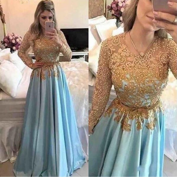 gold lace sheer long sleeve lace prom dresses 2019 applique beaded sash backless long evening gowns
gold lace sheer long sleeve lace prom dresses 2019 applique beaded sash backless long evening gowns