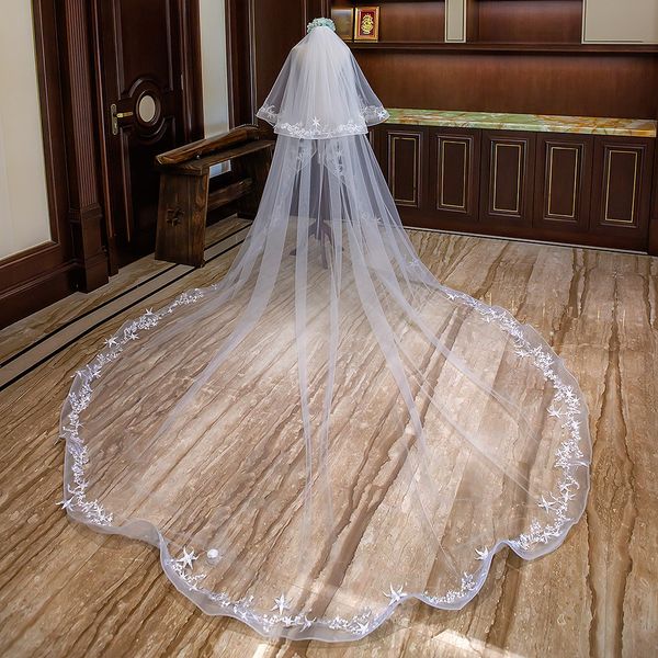 2019 white tulle embroidery 2 layers long 400cm length bridal veils white wedding women veil bridal accessories for wedding, Black
2019 white tulle embroidery 2 layers long 400cm length bridal veils white wedding women veil bridal accessories for wedding, Black