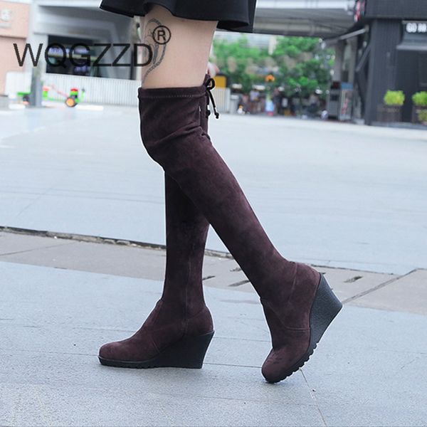 2020 winter shoes women thigh high boots women flock wedges boots female over the knee, Black
2020 winter shoes women thigh high boots women flock wedges boots female over the knee, Black