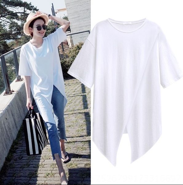 korean style loose front split middle and long t-shirt size slim versatile half sleeve t-shirt summer, White
korean style loose front split middle and long t-shirt size slim versatile half sleeve t-shirt summer, White