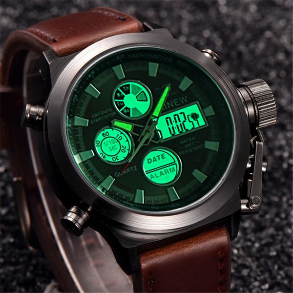chronograph watches men luxury brand sports led digital military watches fashion casual army quartz watch relogio masculino, Slivery;brown
chronograph watches men luxury brand sports led digital military watches fashion casual army quartz watch relogio masculino, Slivery;brown