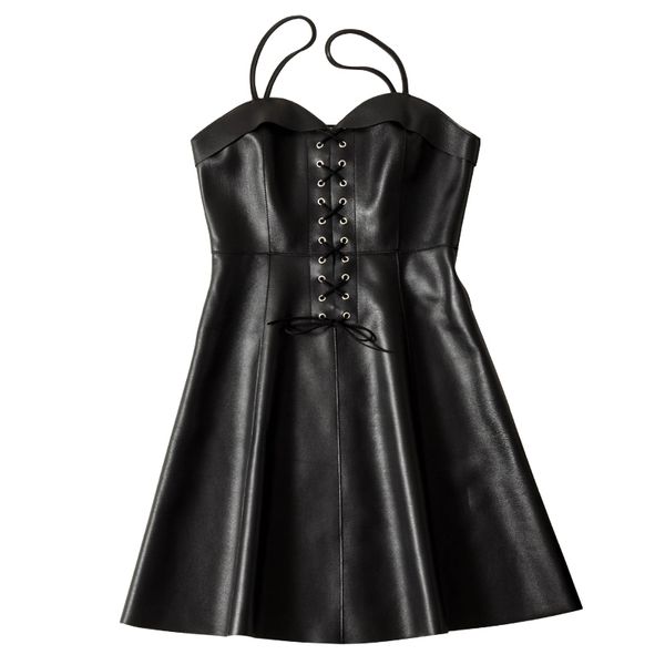 2019 new fashion real leather dress womens spring fashion sheepskin genuine leather dress lady neck spaghetti strap sling, Black
2019 new fashion real leather dress womens spring fashion sheepskin genuine leather dress lady neck spaghetti strap sling, Black