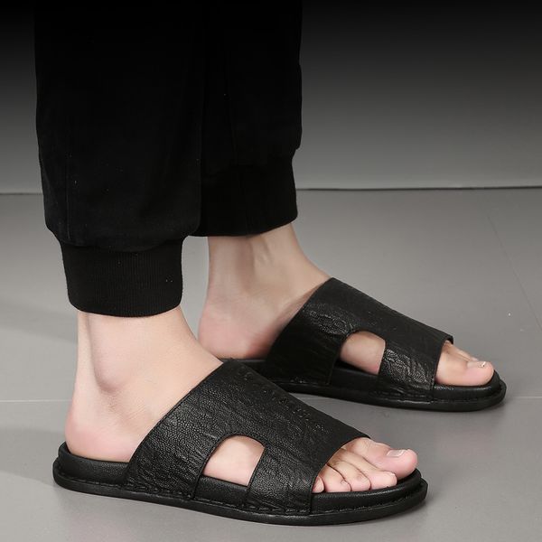 men slippers shoes genuine leather summer soft footwear fashion male shoes slides outdoor rubber flat men sandals beach, Black
men slippers shoes genuine leather summer soft footwear fashion male shoes slides outdoor rubber flat men sandals beach, Black
