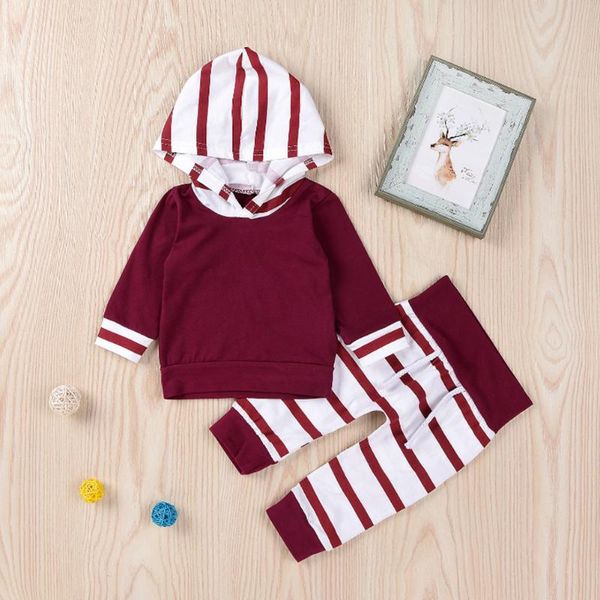 kid baby girls boys stripe printed hoodie long pants two-piece suit set, White 
kid baby girls boys stripe printed hoodie long pants two-piece suit set, White