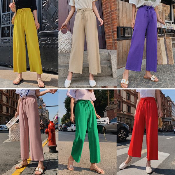 2019 leisure time pants woman wide leg pants candy color nine part trouser silk high the waist was lanky pants, Black;white
2019 leisure time pants woman wide leg pants candy color nine part trouser silk high the waist was lanky pants, Black;white