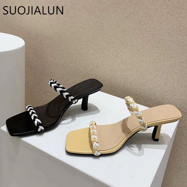 suojialun women slipper fashion weave vintage square toe narrow band high heel sandals women summer dress slides shoes, Black
suojialun women slipper fashion weave vintage square toe narrow band high heel sandals women summer dress slides shoes, Black