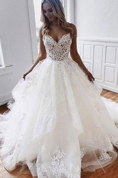 spaghetti strap tulle wedding dresses 2019 new custom court train applique ball gown lace backless bridal gowns vestido de novia w268, White
spaghetti strap tulle wedding dresses 2019 new custom court train applique ball gown lace backless bridal gowns vestido de novia w268, White