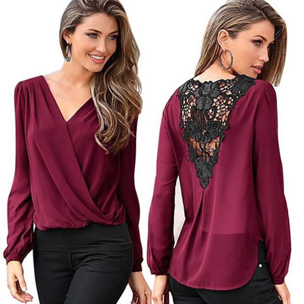 new lace panel long sleeve large size women's shirt v-neck lantern sleeve wine red casual plus size blusa feminina, White
new lace panel long sleeve large size women's shirt v-neck lantern sleeve wine red casual plus size blusa feminina, White
