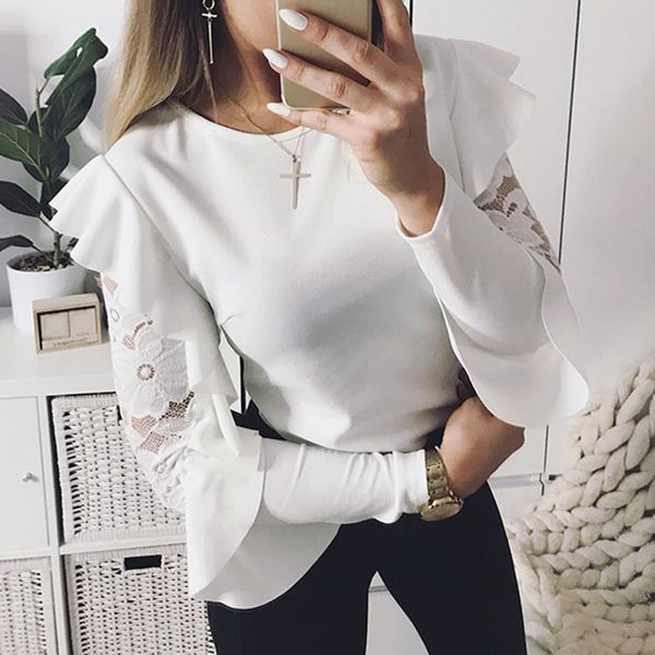 women's blouses & shirts spring autumn lace patchwork blouse ruffle blusas mujer women long sleeve casual ladies tee shirt ws5317v, White
women's blouses & shirts spring autumn lace patchwork blouse ruffle blusas mujer women long sleeve casual ladies tee shirt ws5317v, White