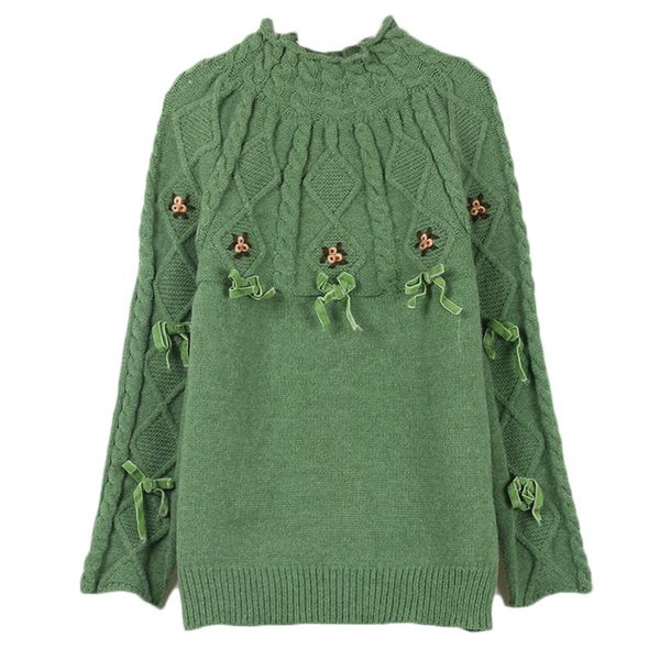 autumn spring half turtleneck ribbon appliques green casual knitted sweater women casual outerwear ta10160, White;black
autumn spring half turtleneck ribbon appliques green casual knitted sweater women casual outerwear ta10160, White;black