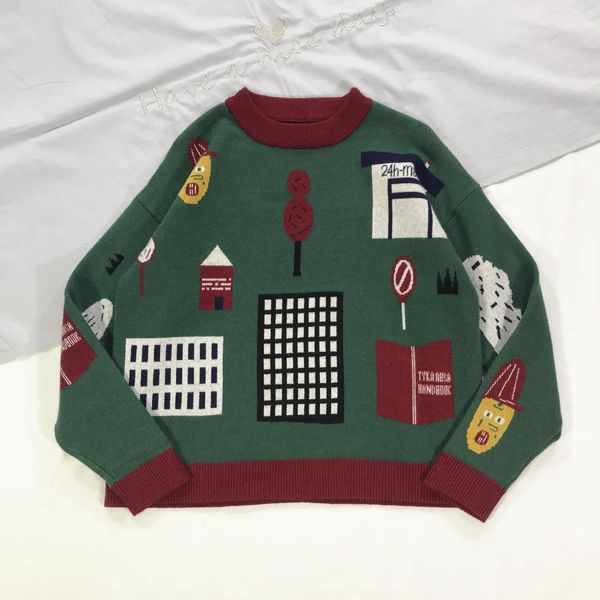 japan's harajuku female green city illustration jacquard crewneck turtleneck sweater student oversized knitted pullover sweater, White;black
japan's harajuku female green city illustration jacquard crewneck turtleneck sweater student oversized knitted pullover sweater, White;black
