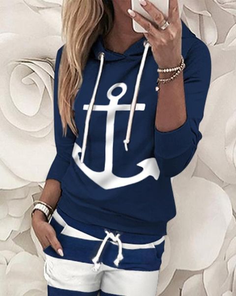women spring boat anchor print striped hooded & pant sets female homewear pajamas set ladies casual sports hoodie suit sets, White
women spring boat anchor print striped hooded & pant sets female homewear pajamas set ladies casual sports hoodie suit sets, White