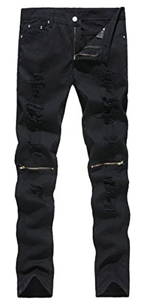 zhouychen men's biker skinny fit ripped distressed destroyed holes jeans zipper on knees, Blue
zhouychen men's biker skinny fit ripped distressed destroyed holes jeans zipper on knees, Blue