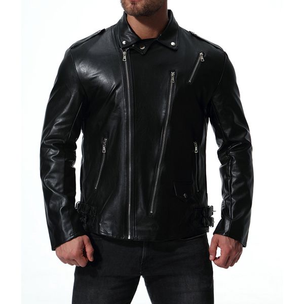 2018 autumn classic style europe and america men locomotive large size leather coat multi-zipper casual fold-down collar leather, Black
2018 autumn classic style europe and america men locomotive large size leather coat multi-zipper casual fold-down collar leather, Black
