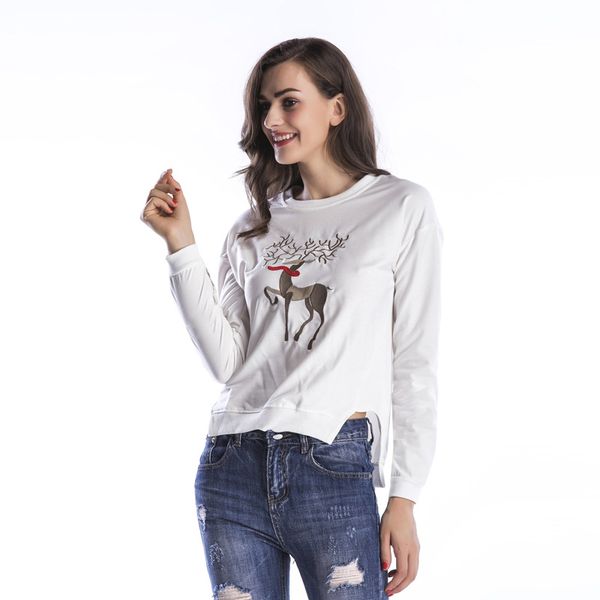 spring and summer new style fawn embroidery split hem long sleeve loose round neck large size clothing, Black
spring and summer new style fawn embroidery split hem long sleeve loose round neck large size clothing, Black