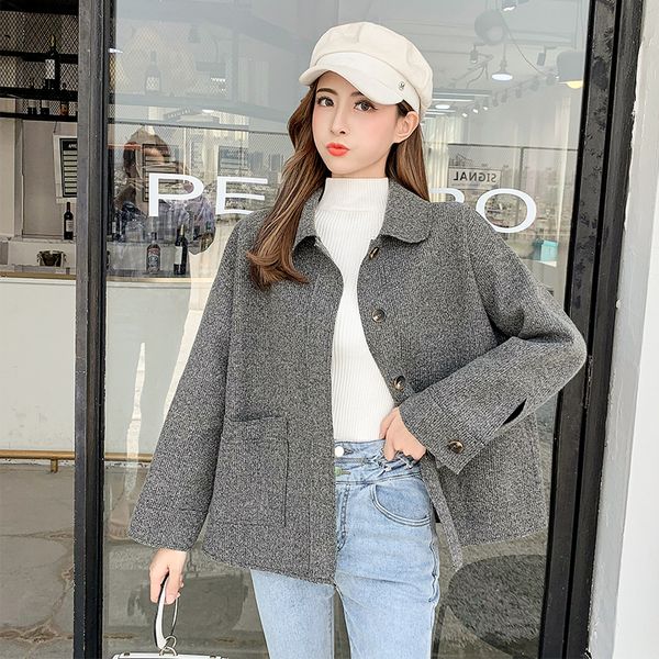 2019 new brief vintage casual women wool blends loose double coat coats outerwear khaki grey dark brown 7061, Black
2019 new brief vintage casual women wool blends loose double coat coats outerwear khaki grey dark brown 7061, Black