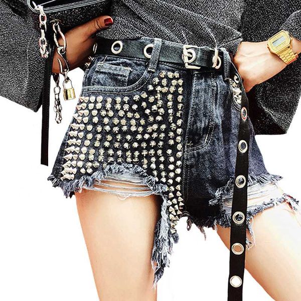 high waist denim shorts women streetwear punk rivet holes ripped black jeans shorts female pockets summer 2020 new, White;black
high waist denim shorts women streetwear punk rivet holes ripped black jeans shorts female pockets summer 2020 new, White;black
