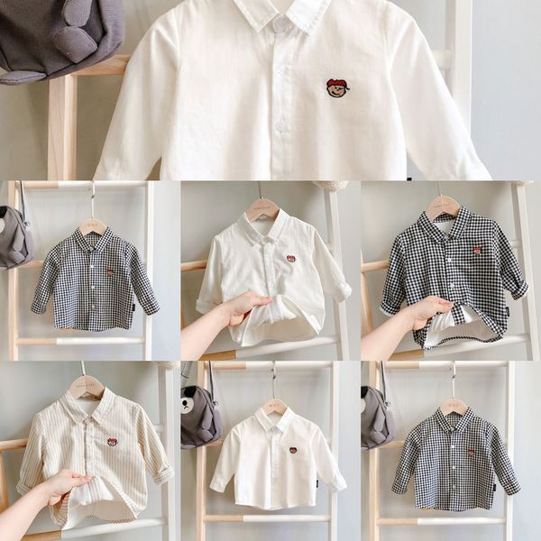 2020 boy's cotton long sleeve children's baby's fashionable plaid white white shirt thin shirt, White;black
2020 boy's cotton long sleeve children's baby's fashionable plaid white white shirt thin shirt, White;black
