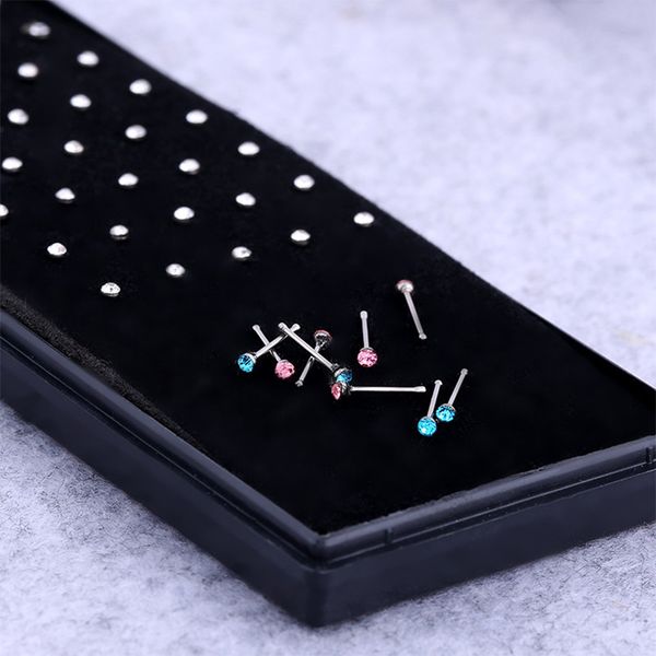 60pcs/set crystal rhinestone nose stud stainless surgical nose piercing stud superfine ear bone needle earrings body jewelry, Silver
60pcs/set crystal rhinestone nose stud stainless surgical nose piercing stud superfine ear bone needle earrings body jewelry, Silver