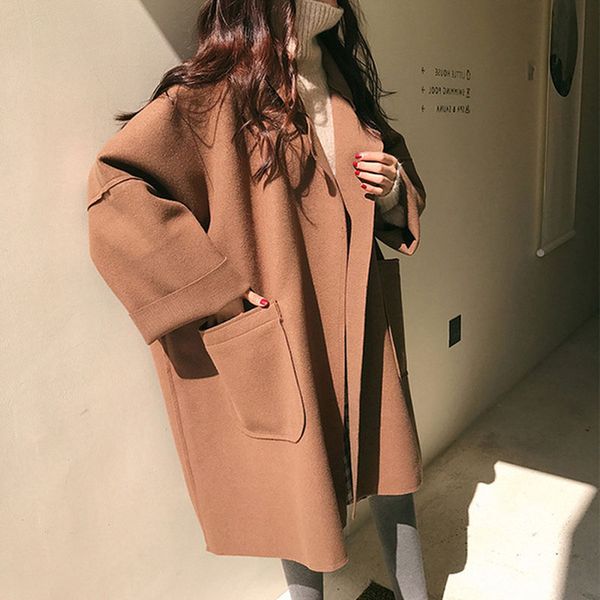 women short woolen coat autumn and winter new fashion loose oversize solid khaki color pocket outwear, Black
women short woolen coat autumn and winter new fashion loose oversize solid khaki color pocket outwear, Black