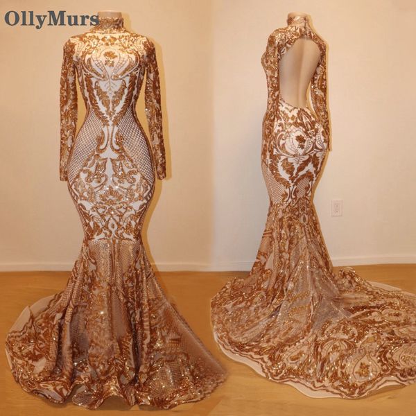 sparkly long sleeves high neck backless rose gold african black girl sequin long mermaid prom dresses 2019, White;black
sparkly long sleeves high neck backless rose gold african black girl sequin long mermaid prom dresses 2019, White;black