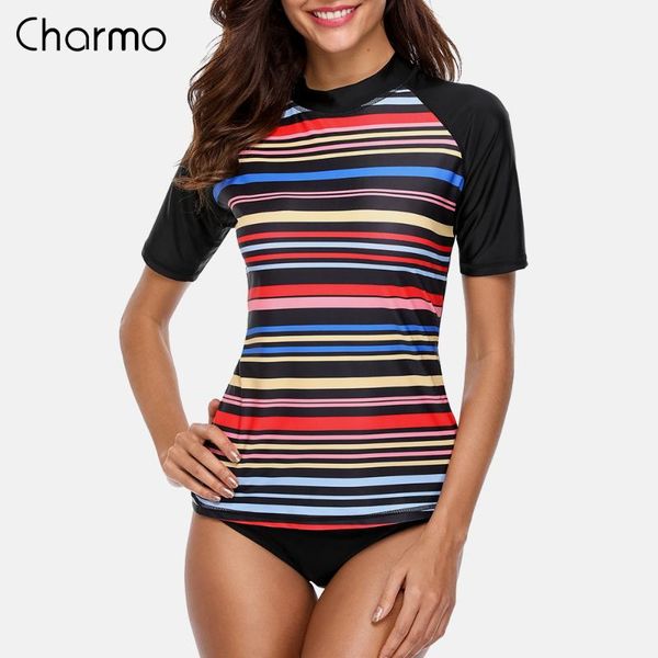 charmo women short sleeve rashguard swimsuit striped print rush guards swimwear surfing rash guard running shirts upf50
charmo women short sleeve rashguard swimsuit striped print rush guards swimwear surfing rash guard running shirts upf50