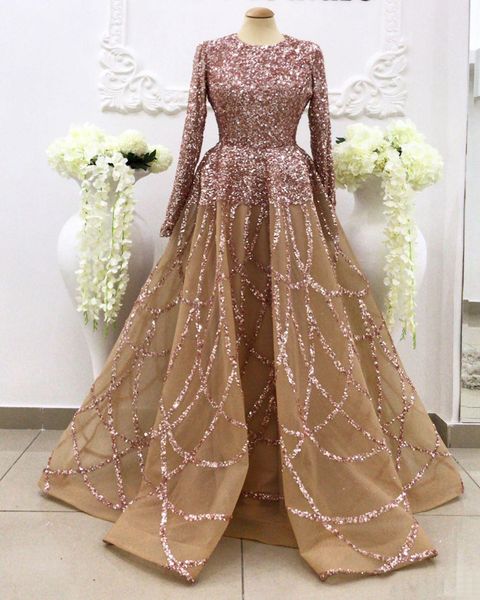 2019 arabic a line prom dresses long sleeve sequined jewel neck evening gowns sweep train crystal formal party pageant dress, Black
2019 arabic a line prom dresses long sleeve sequined jewel neck evening gowns sweep train crystal formal party pageant dress, Black