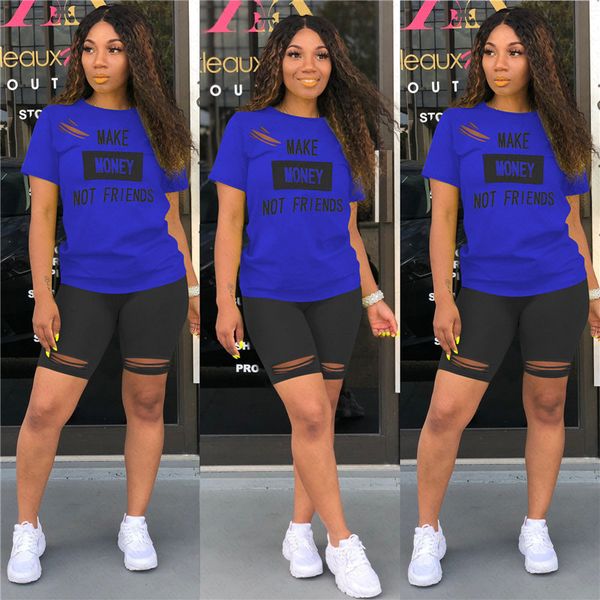 women summer shorts sets make money not friends letters print t shirts + ripped shorts hole tracksuits designer casual outfits s-3xl d63001, White
women summer shorts sets make money not friends letters print t shirts + ripped shorts hole tracksuits designer casual outfits s-3xl d63001, White