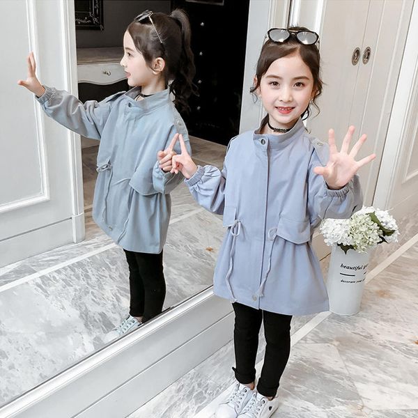 fashion jackets for girl sashes stand collar autumn jacket children windbreaker girls trench coat outwear children's clothing, Blue;gray 
fashion jackets for girl sashes stand collar autumn jacket children windbreaker girls trench coat outwear children's clothing, Blue;gray