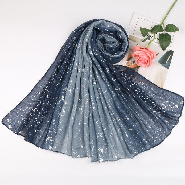 plain shimmer silver glitter cotton scarf ombre scarves muslim hijab gradient women scarves long shawl wrap headband 180*90cm, Blue;gray