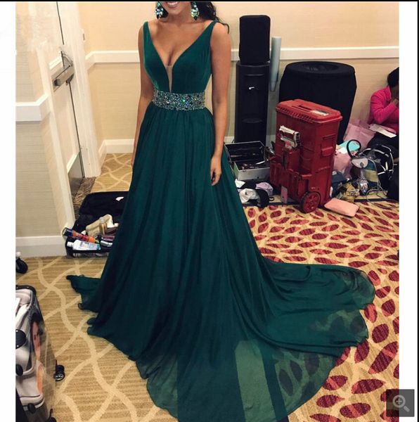 2019 dark green evening dresses long with crystals beaded deep v-neck chiffon a-line formal evening party dress for women, White;black
2019 dark green evening dresses long with crystals beaded deep v-neck chiffon a-line formal evening party dress for women, White;black