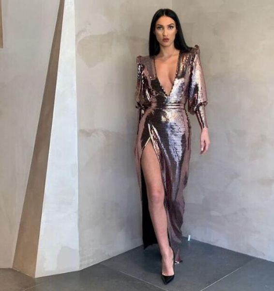 evening dress spring sequines long sleeve high shoulder chocolate v-neck ankle length ess yousef aljasmi, Black;pink
evening dress spring sequines long sleeve high shoulder chocolate v-neck ankle length ess yousef aljasmi, Black;pink