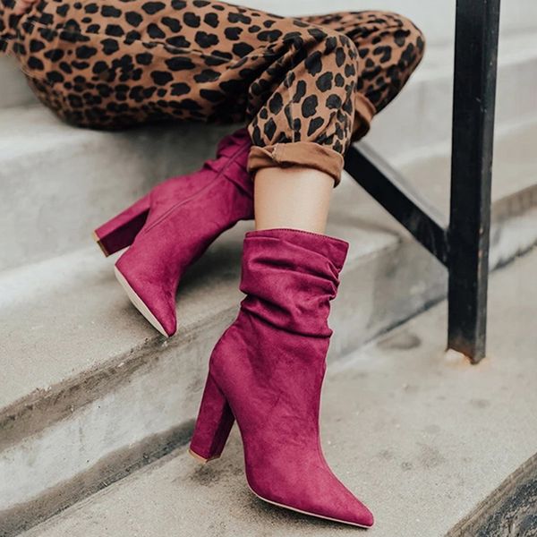 women's fashion pointed toe high heel short boots 2019 new ladies solid color suede leather pleated boots office and party shoes, Black
women's fashion pointed toe high heel short boots 2019 new ladies solid color suede leather pleated boots office and party shoes, Black