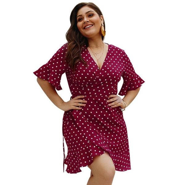 short flare sleeve high waist loose plus size 3xl 4xl dress women vestido casual summer dot lace up deep v-neck dress, Black;gray
short flare sleeve high waist loose plus size 3xl 4xl dress women vestido casual summer dot lace up deep v-neck dress, Black;gray