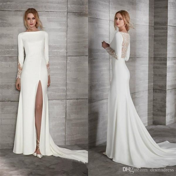 elegant amazing mermaid wedding dresses bateau neck long sleeves side split lace satin plus size bridal gowns custom made vestidos de soiree, White
elegant amazing mermaid wedding dresses bateau neck long sleeves side split lace satin plus size bridal gowns custom made vestidos de soiree, White