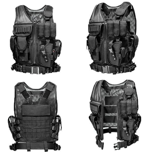 men tactical vest paintball camouflage molle vests assault combat shooting hunting vest with gun holster, Camo;black
men tactical vest paintball camouflage molle vests assault combat shooting hunting vest with gun holster, Camo;black