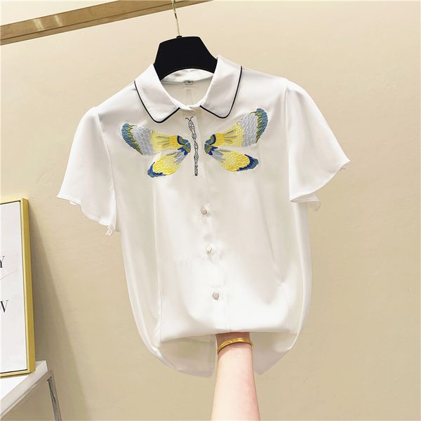 women's blouses & shirts 2021 summer fashion womens turn down collar embroidery dragonfly chiffon shirt short sleeves a2678, White
women's blouses & shirts 2021 summer fashion womens turn down collar embroidery dragonfly chiffon shirt short sleeves a2678, White